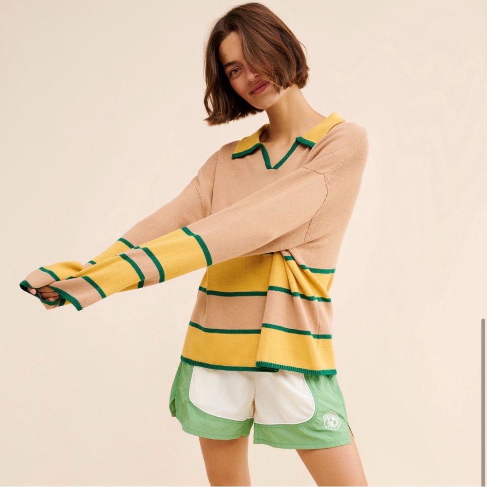 Falling Forward Knitted Hockey Pullover Rugby Sweater Top Striped medium Nuuly